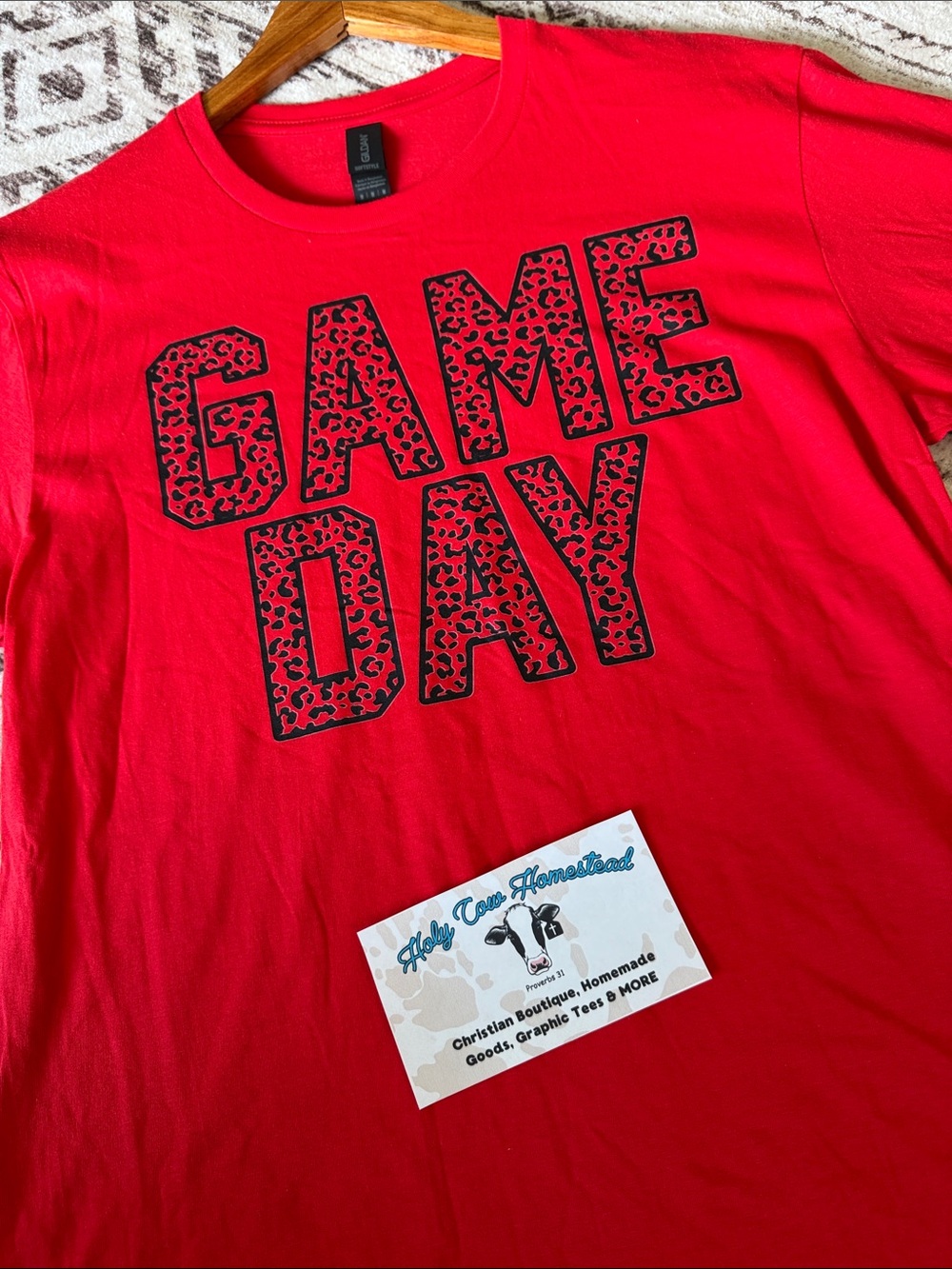 Gildan Red 'GAME DAY' Graphic Tee with Black Patterned Lettering - Picture 3 of 3